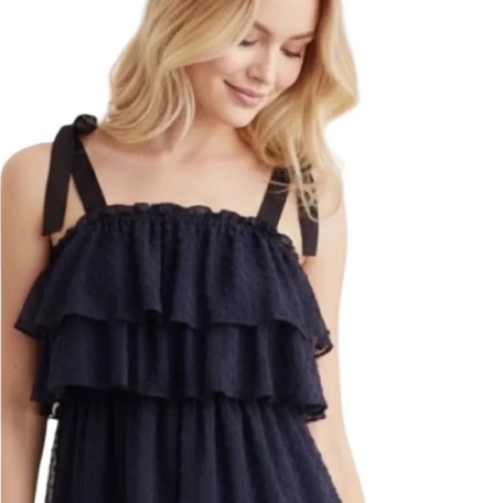 J.Crew Navy Blue Polka Dot Spaghetti Strap Sundress Size layered Ruffles Size 4‎